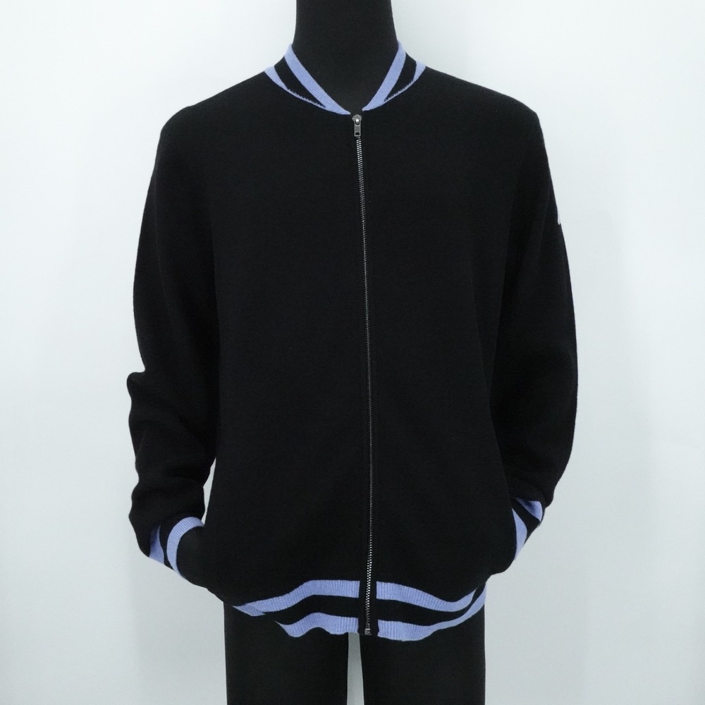 REDVANLY Crestwell Bomber Jacket‎ Mens Medium Black Full Zip Wool Preppy Golf